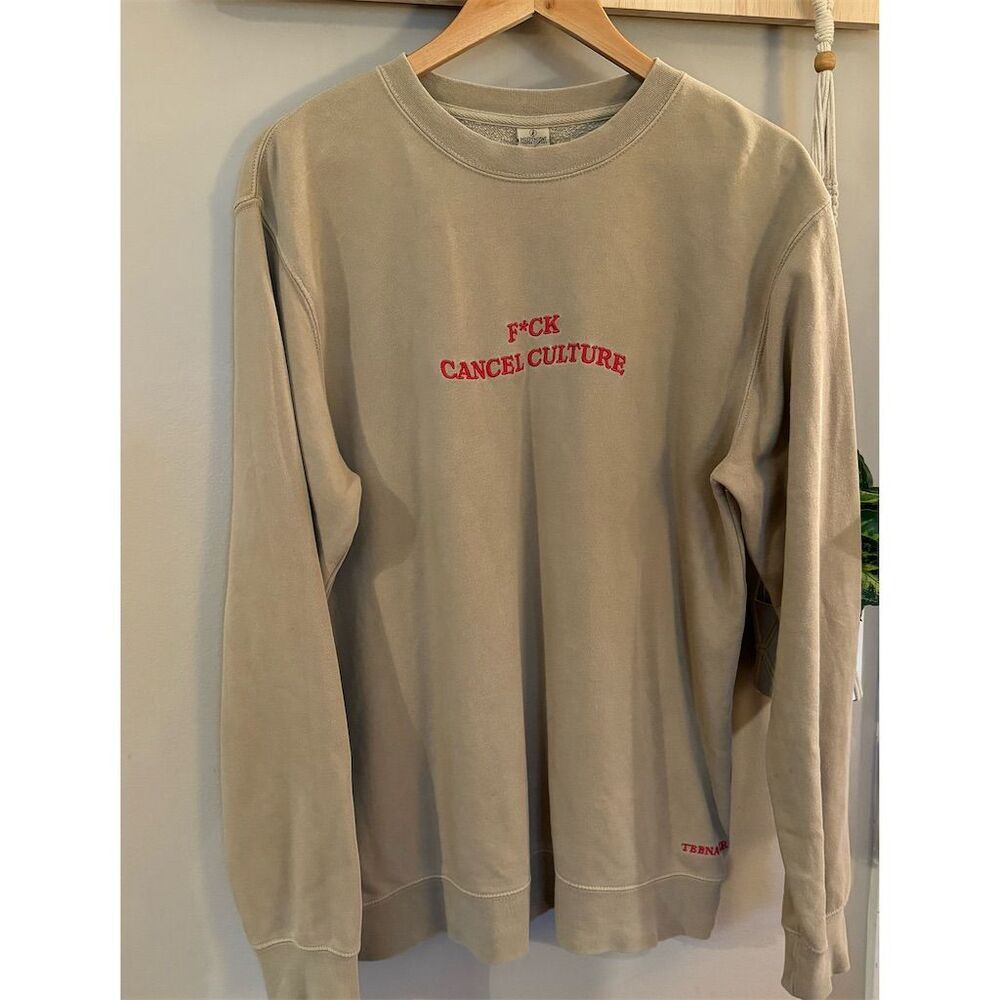Independent Trading Co. Unisex Crewneck‎ Sweatshirt M Tan "F*CK Cancel Culture"